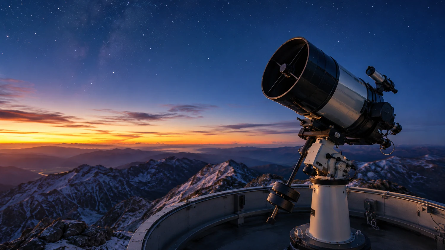Télescope astronomique observant le ciel depuis un observatoire